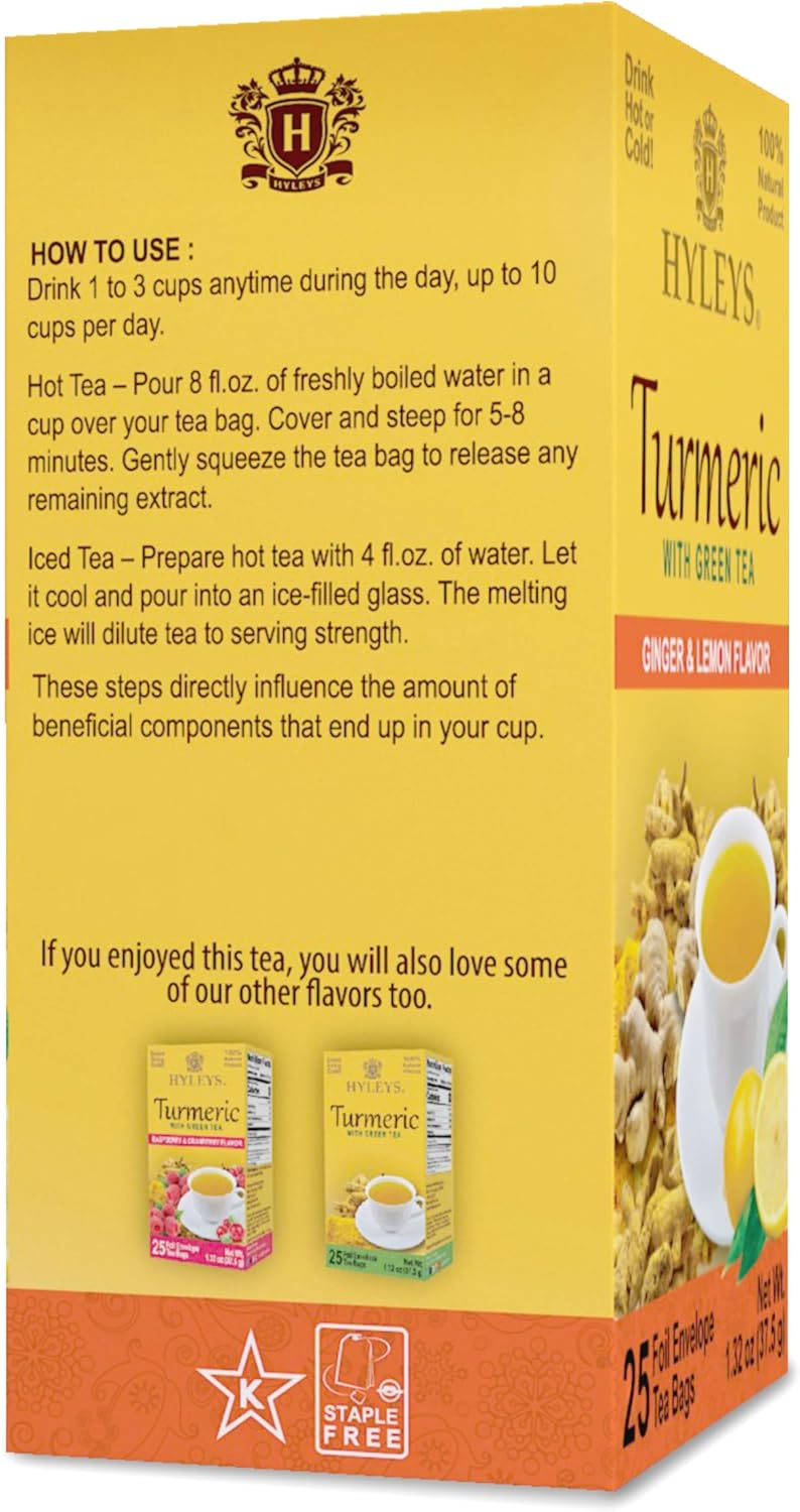 Hyleys Ginger Turmeric Tea with Green Tea - 25 Tea Bags - Image 3